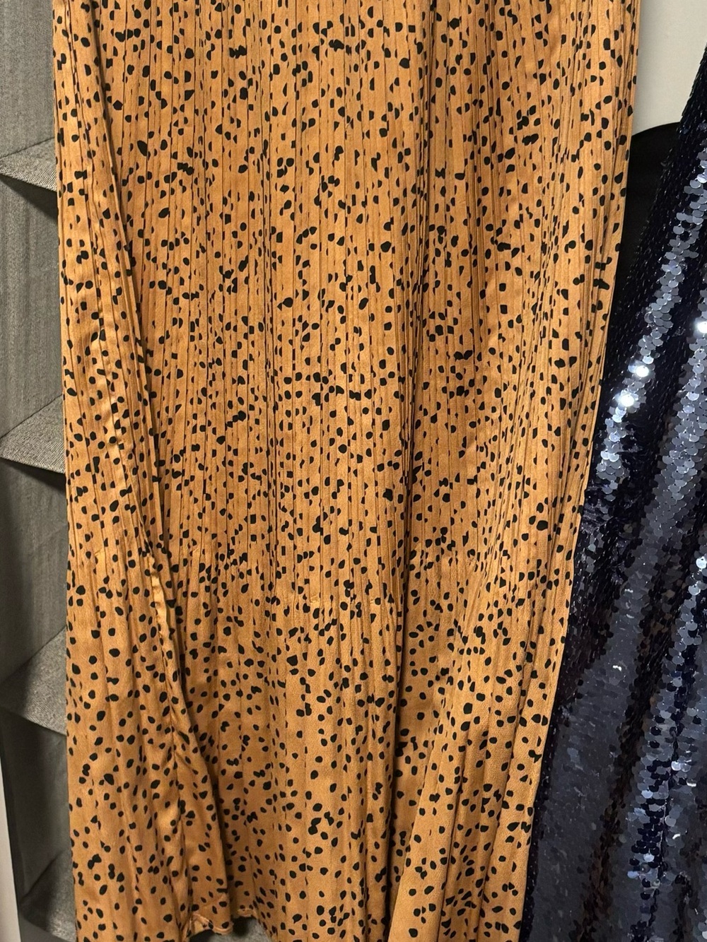 Nordstrom Mustard Pleated Midi Skirt with Black Spot Print